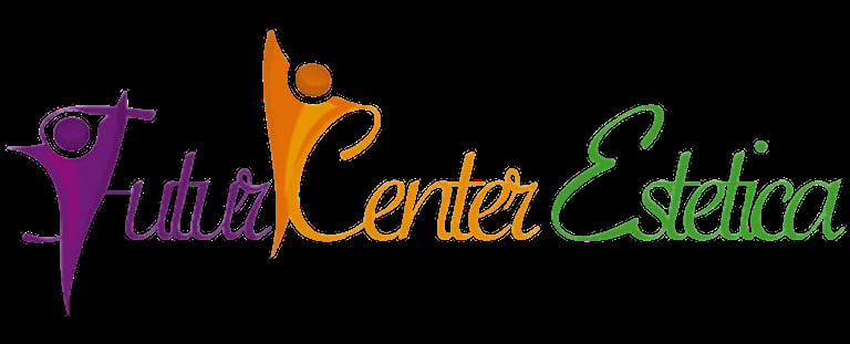 Futura Center Estetica logo with purple, orange, and green stylized text and figures on black background